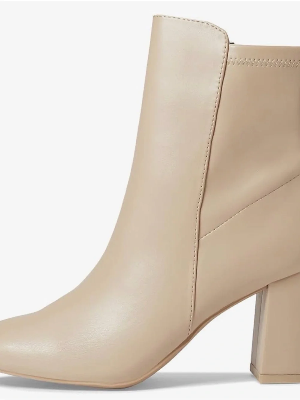 MIA Beige Leather Ankle Booties with Block Heel